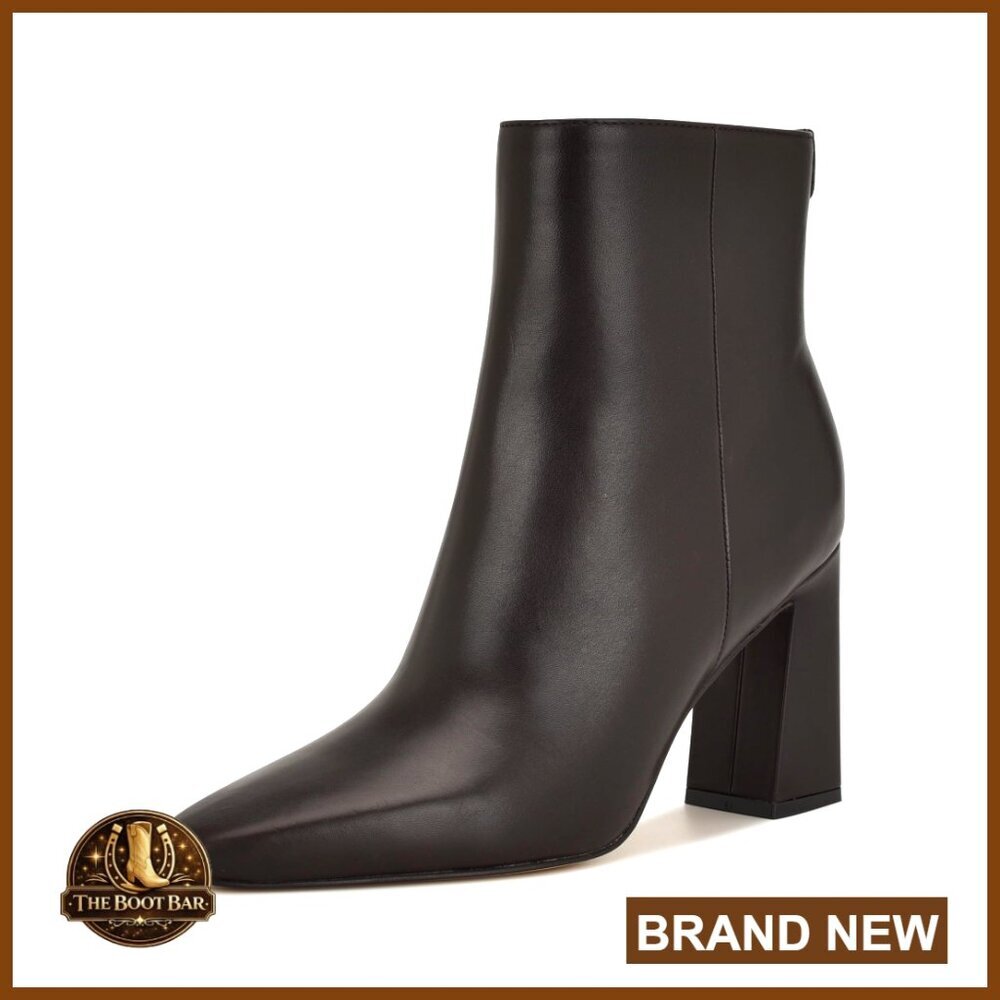 Leather Upper Ankle Booties with Block Heel and Snip Toe